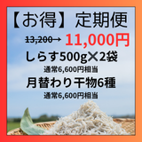 【お得定期便】久慈浜しらす干し500g×2袋＋月替わり干物６種 通常13,200→